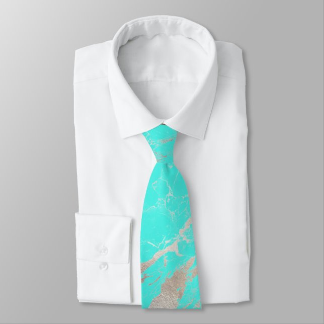 Cravate PixDezines bleu turquoise dalle de marbre + Veines (Attaché)