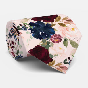 Cravate PixDezines Blush Bourgogne Navy H2 Fleurs