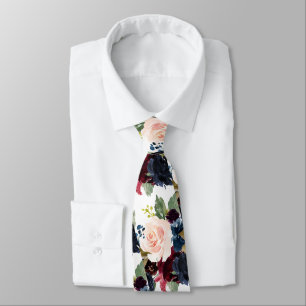 Cravate PixDezines Blush Burgundy Navy Aquarelle Fleurs