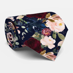 Cravate PixDezines Blush Burgundy Navy H2 Fleurs