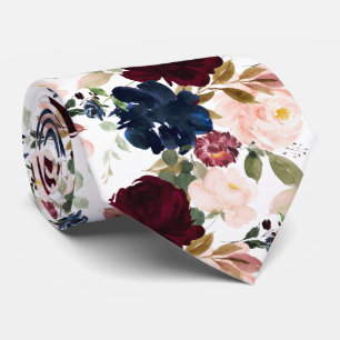 Cravate PixDezines Blush Burgundy Navy H2 Fleurs