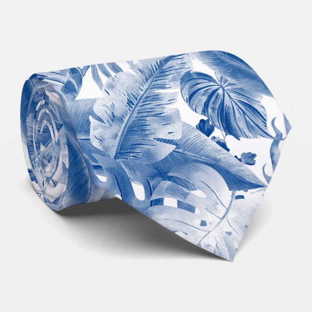 Cravate PixDezines Dusty Blue Tropical Foliage (Roulé)