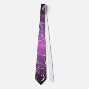 Cravate PixDezines Faux Argent Vrilles de Vigne /Prune