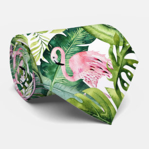 Cravate PixDezines Flamant Rose+Tropical Foliage