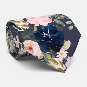 Cravate PixDezines Fleurs Aquarelles Bleues de la marine r