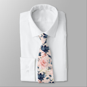 Cravate PixDezines Fleurs d'aquarelle bleu glace rose pâle