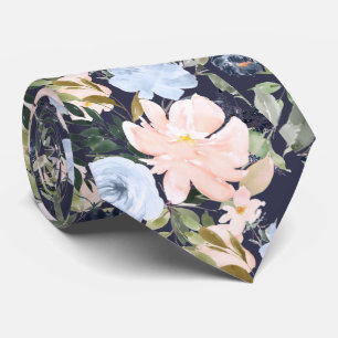 Cravate PixDezines Fleurs d'aquarelle bleu glace rose pâle