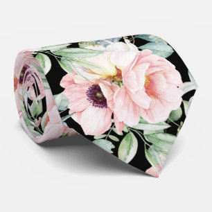 Cravate PixDezines H2 Blush Peonies Anémonies Eucalyptus N