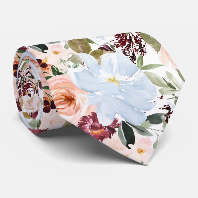 Cravate PixDezines H2 Blush Pink Dusty Blue Flowers  (Roulé)