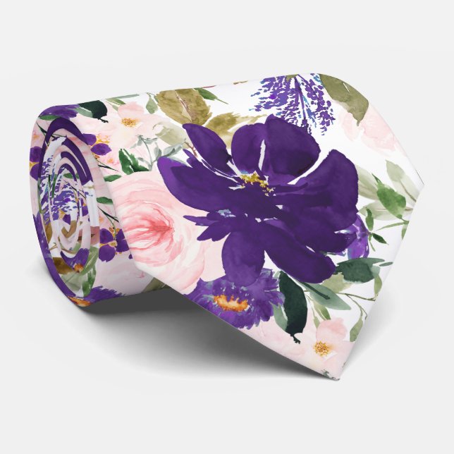 Cravate PixDezines H2 Blush Pink Purple Flowers  (Roulé)