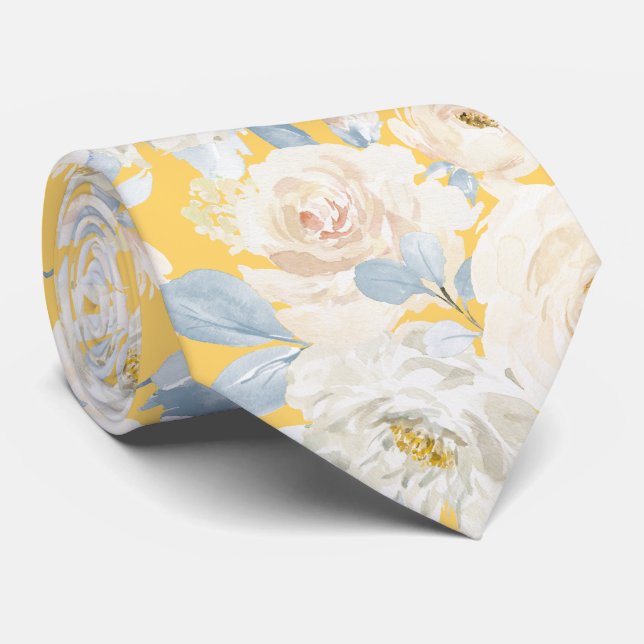 Cravate PixDezines H2 Dusty Blue Roses (Roulé)