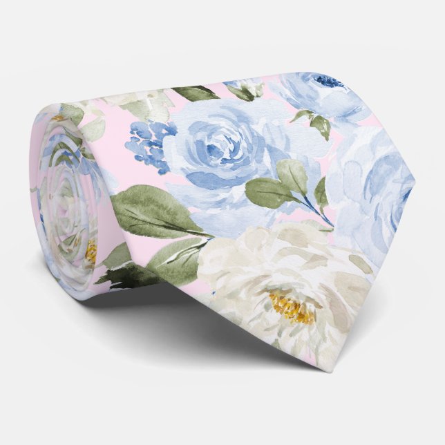 Cravate PixDezines H2 Dusty Blue Roses (Roulé)