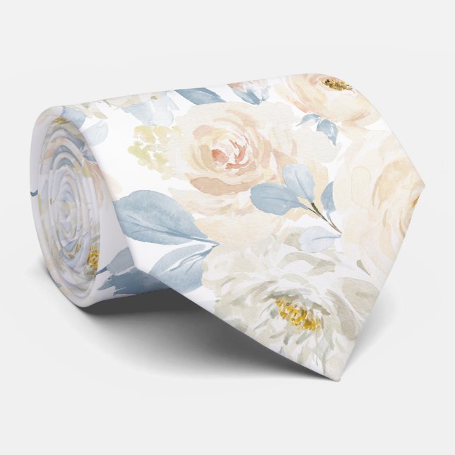 Cravate PixDezines H2 Dusty Blue Roses (Roulé)
