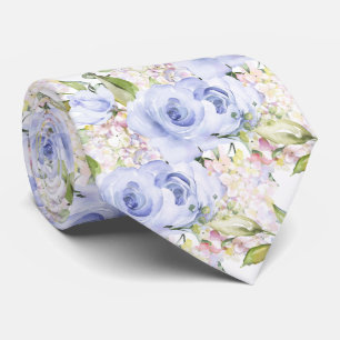Cravate PixDezines H2 Été Bleu Hyacinthe Roses Hydrangea