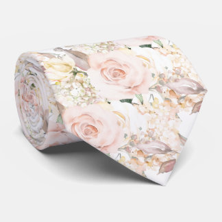 Cravate PixDezines H2 Été Roses Crème Hydrangea Blush
