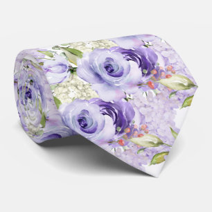 Cravate PixDezines H2 Été Roses Violettes Hydrangea