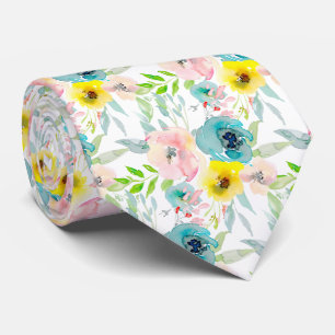 Cravate PixDezines H2 Fleurs de printemps Blush Sarcelle J