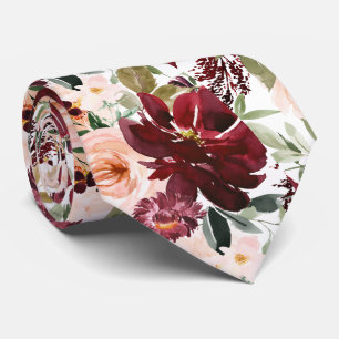 Cravate PixDezines H2 Fleurs Rose Pâle Bourgogne