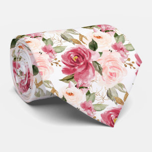 Cravate PixDezines H2 Fleurs Roses Rouges Saumonées