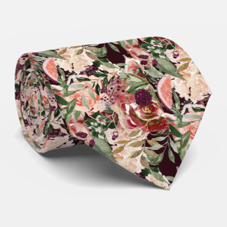 Cravate PixDezines H2 Marsala Boho Blush Burgundy Flowers