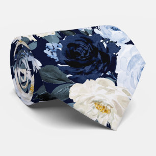 Cravate PixDezines H2 Navy+Dusty Blue Roses