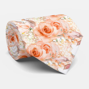 Cravate PixDezines H2 Roses Hydrangea Orange Abricot Été
