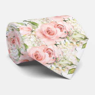 Cravate PixDezines H2 Roses Hydrangeas Rose Été en Rose