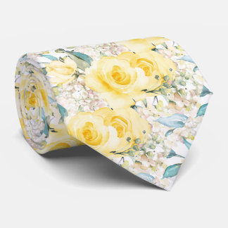 Cravate PixDezines H2 Roses jaunes d'été Crm Hydrangea