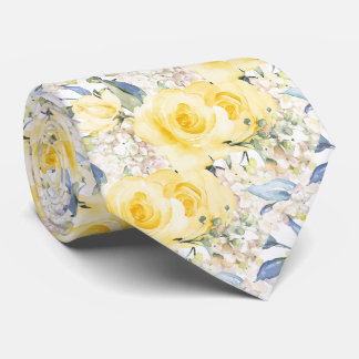 Cravate PixDezines H2 Roses jaunes d'été Hydrangea