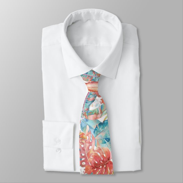 Cravate PixDezines Hawaiian Jungle Turquoise rouille orang (Attaché)