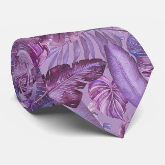 Cravate PixDezines Jungle Hawaïen Feuillage Teintes Violet