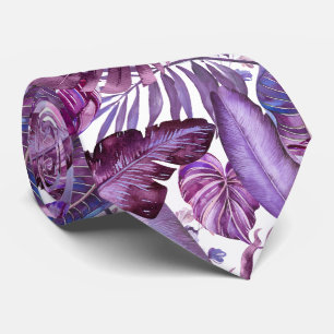Cravate PixDezines Jungle Hawaïen Merlot Feuillage Violet