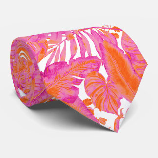 Cravate PixDezines Jungle Hawaïen Rose Chaud Orange
