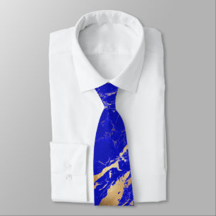 Cravate PixDezines Lapis Marble Bleu Dalle+Veines Dorées