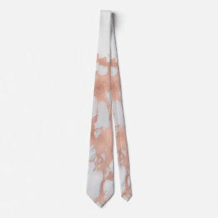 Cravate PixDezines Marbre Blanc+Nervures Fausse Rose Dorée