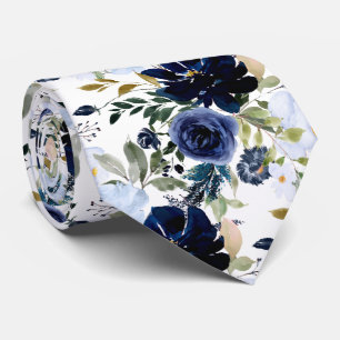 Cravate PixDezines Navy et Bleu Poussiéreux H2 Botanique