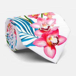 Cravate PixDezines Orchid Isle, Orchidées roses Palmiers b
