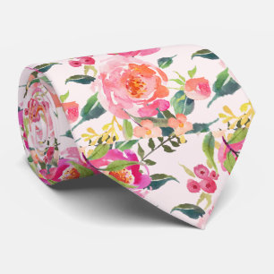 Cravate PixDezines Pivoines d'été à l'aquarelle 