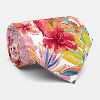 Cravate PixDezines Rétro Gras H2 Hawaii Floral Feuillage