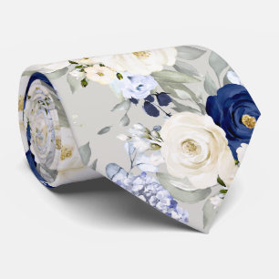 Cravate PixDezines Roses aquarelles bleu marine crème
