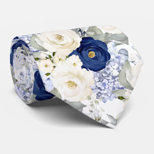 Cravate PixDezines Roses aquarelles bleu marine crème