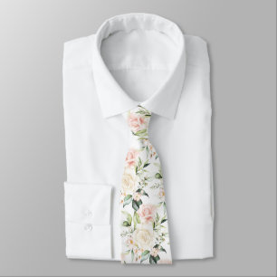 Cravate PixDezines Roses aquarelles blush crème