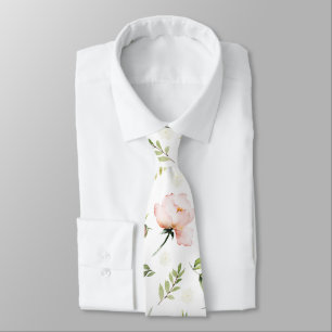 Cravate PixDezines Roses aquarelles rose poussiéreux crème