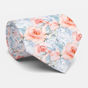 Cravate PixDezines Roses Fardées Hydrangeas Bleu Glacé