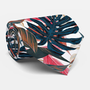 Cravate PixDezines Thunder Blue Rouille Feuillage Tropical