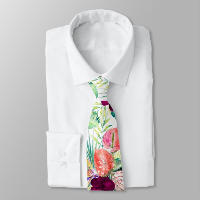 Cravate PixDezines Tropical Paradise Floral Foliage (Attaché)
