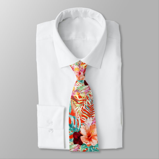 Cravate PixDezines Tropical Paradise Floral Foliage (Attaché)