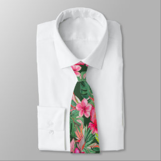 Cravate PixDezines Vintage Pastel H2 Hawaï Floral Feuillag