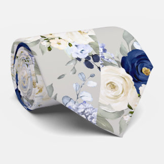Cravate PixDezines Watercolor Roses Navy Blue Cream