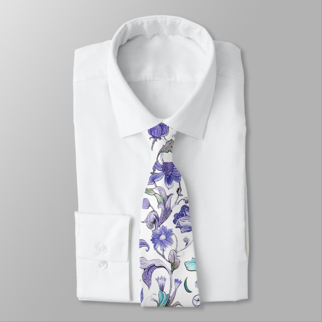 Cravate PixDezines William Morris Floral Purple Aqua (Attaché)